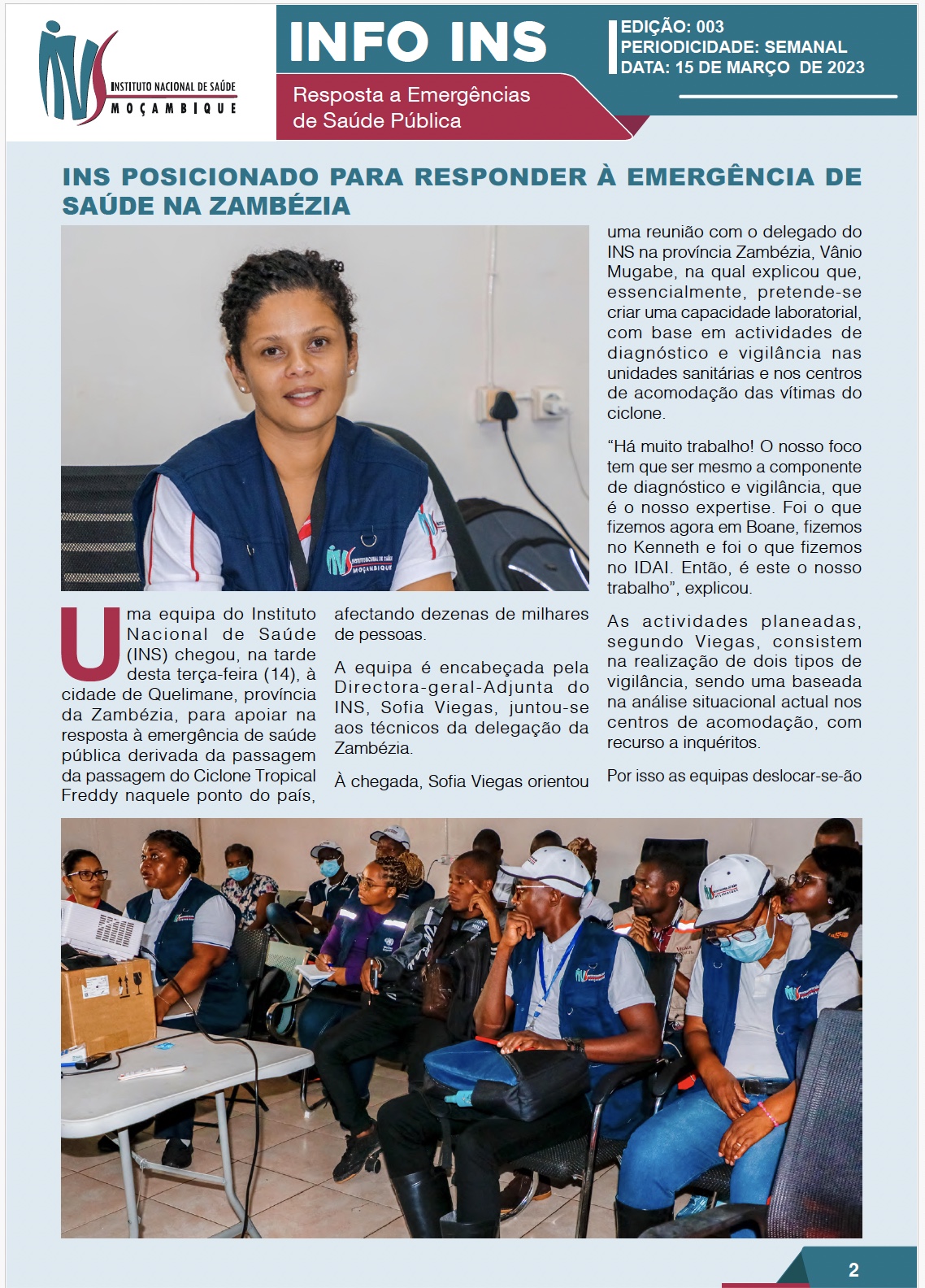 INS posicionado para responder à emergência de saúde na zambézia